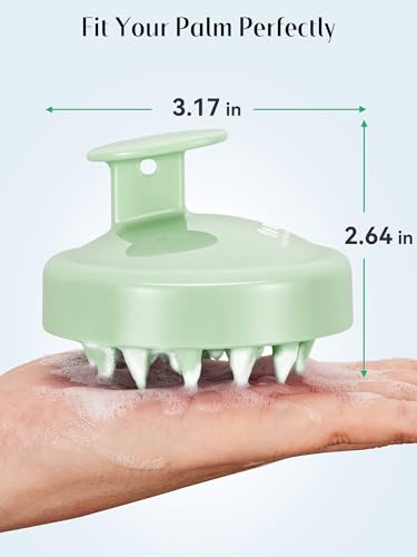 HEETA Scalp Massager Hair Growth 2-Pack, Soft Silicone Scalp Scrubber Shampoo Brush for Exfoliation Dandruff Removal Head Massage Stress Relax, Wet & Dry Use for Women Men Thick Thin Curly Hair Care - color: Purple & Grass Green