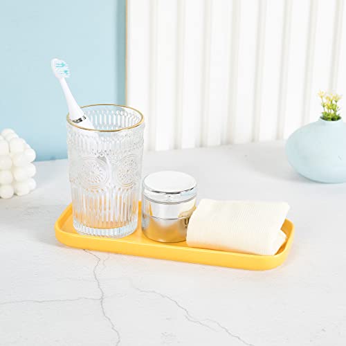 Ceramic Bathroom Tray,Kitchen Sink Organizer Tray,Cosmetics Holder,Vanity Trays,Candle Tray,Dessert Plate,Simple Style Rectangle Tray for Dessert Fruit Jewelry Perfume Soap Succulents Plant (Yellow) - color: Yellow
