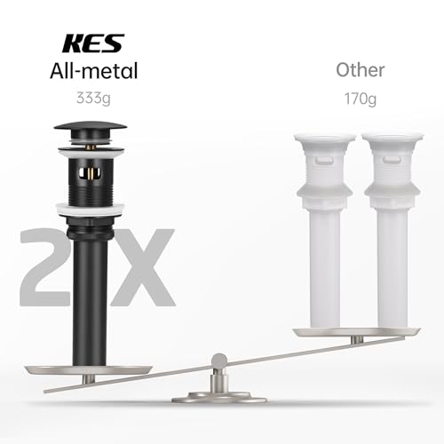 KES Bathroom Sink Drain with Overflow Vessel Sink Stopper Pop Up Drain Assembly Matt Black for 1.6"-1.9" Sink Hole, All Metal Rustproof Brass and 304 Stainless Steel, S2008A-BK - color: Matte Black, style: With Overflow, 1 Pack