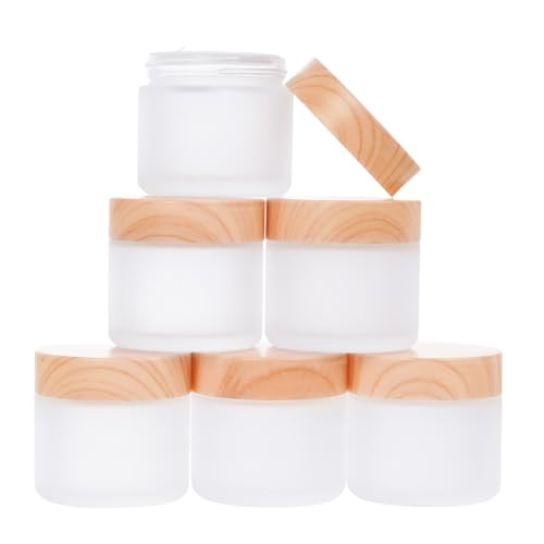 6Pcs Glass Lotion Cream Container with Lid Refillable Empty Sample Cosmetic Jar for Makeup Scrub Cream Toiletries Home Travel (60ml) - color: Clear, size: 60ml