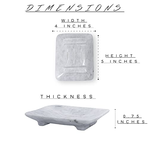 Luxury Handmade Cloudy White Marble Soap Dish Holder with Drain for Bathroom and Shower, Best Bath Products & Sponge Tray for Kitchen & Housewarming Gifts., Cloudy White, 4x5x0.75, (SD2021) - color: White
