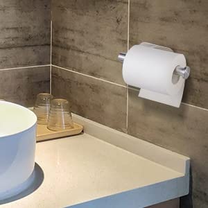 YUET Toilet Roll Holder Self Adhesive Holders Tissue 3M Stand Hanger Bathroom, Kitchen, Washroom Premium Thicken SUS-304 Stainless Steel, No Drilling,Strong Adhesiveness Rustproof (Brushed Silver) - color: Silver
