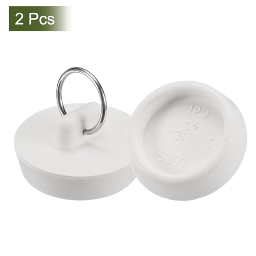 uxcell 2 Pcs Tub Stoppers, Rubber Bathtub Stoppers 1-3/8" Kitchen Sink Drain Stopper, Bathroom Drain Plug with Pull Ring and 15" Beaded Chain, White - size: 1-3/8"