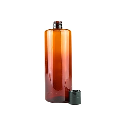 Plastic Amber Bottles (Pack of 12) - 16oz Amber Plastic Bottle with Screw Caps; Used as Reusable Shampoo, Lotion, Travel, Body Wash Container - size: 16 oz 12 pack