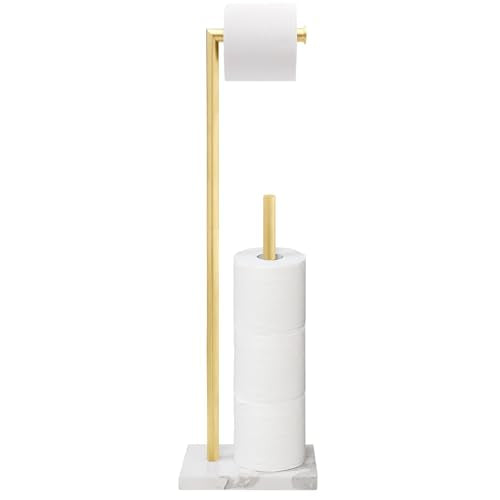 GZILA Toilet Paper Holder Stand Brushed Gold with Reserve, Marble Base Design, Free Standing Bathroom Tissue Roll Holder Freestanding, SUS304 Stainless Steel - color: Brushed Gold
