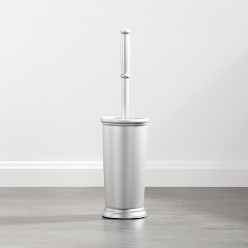 mDesign Compact Freestanding Plastic Toilet Bowl Brush and Holder for Bathroom Storage and Organization - Space Saving, Sturdy, Deep Cleaning, Covered Brush - Silver - color: Silver