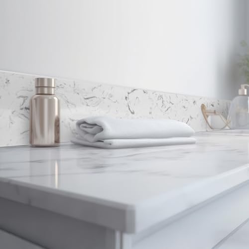 Reallnaive 2 Pcs 22" x 4" Marble Vanity Sidesplash Bathroom Vanity Backsplash Engineered Stone Side Splash for Bathroom Sink Home Decoration (Carrara White)