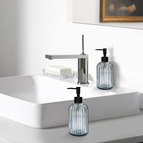 Pack of 2 Glass Soap Dispenser with Black Pump, 400 ml Refillable Pump Dispenser for Kitchen, Bathroom, Laundry Room, Liquid Glass Bottle for Washing Up Liquid, Shampoo, Conditioner (Gray) - color: Gray