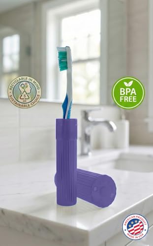 American Comb Toothbrush Holder - Purple, Made in USA, with Ventilation Holes, for Toothbrush Covers, Toothbrush Holder, Toothbrush Soft, Durable Design, Hygienic Bathroom Accessory - color: Purple