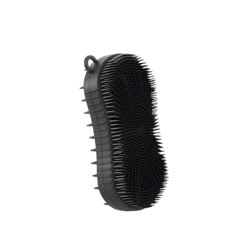 Silicone Body Scrubber, Double Sided Exfoliating Brush with Soft Flexible Bristles, Scalp Massage and Shampoo Tool with Hanger Loop (Black) - color: Black