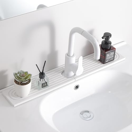Diatomite Faucet Mat for Kitchen Sink, Quick-Dry Stone-Like Sink Mat, Flat Lay Absorbent Countertop Drying Mat for Faucet Area, Hard Diatomite Mat, White, 23.6 x 4 in - color: White