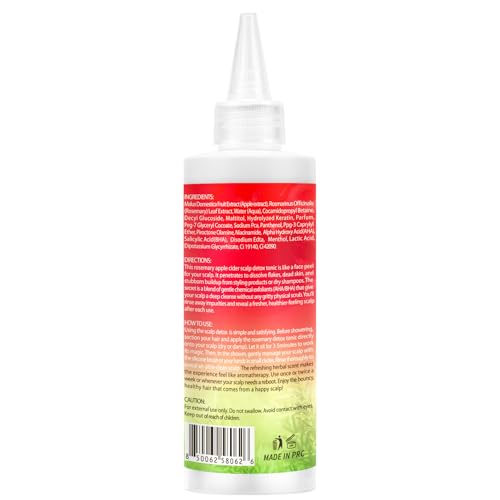 Rosemary & Apple Scalp Exfoliating Tonic - Scalp Detox Serum Deep Cleansing & Clarifying Treatment for Buildup, Dry Flaky Scalps - Soft Silicone Hair Scalps Massager Shampoo Brush for All Hair Types