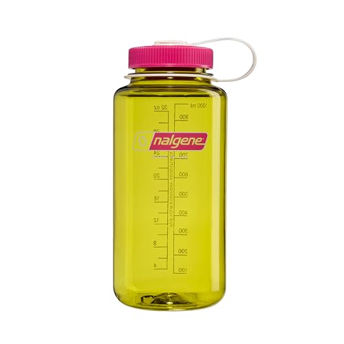 Nalgene 32 oz Wide Mouth Water Bottle | BPA-Free, Durable & Leak Proof, Lightweight Bottle for Hiking & Gym, Work & Travel - color: Endive w/ Fuchsia Purple, size: 32 Ounces