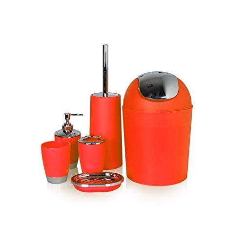 6Pcs Bathroom Accessory Tumbler Toothbrush Holder Bin Soap Dish Dispenser (Red) - color: Red