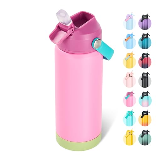 Fijinhom 24oz Insulated Stainless Steel Water Bottle, Wide Mouth Double Wall Vacuum, Silicone Straw, Sweat & Leak Proof, BPA Free Insulated Water Flask for Travel, Keep Cold 24h Hot 12h, Berries - color: Berries, size: 24 Ounces