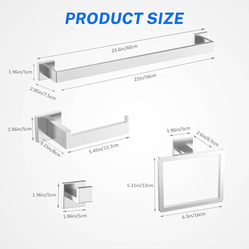 5 Pieces Brushed Nickel Towel Bar Set Bathroom Hardware Accessories Set Include 23.6 Inch Towel Bar Toilet Paper Holder Towel Ring Coat Hooks SUS304 Stainless Steel Wall Mounted Towel Holder Set - color: 5 Pcs Brushed Nickel