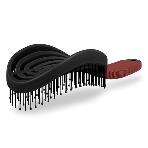 NuWay® DoubleC® Detangling Hair Brush – The Original Home Scalp-Care Brush – Patented Double Curved Scalp Care Hairbrush for Gentle Detangling, Volume Styling & Wet or Dry Hair (Black & Red) - color: Black & Red