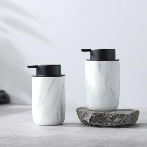 White Marble Soap Dispenser Set- Modern Ceramic Hand Soap Dispenser for Bathroom Liquid Soap for Farmhouse Kitchen Bathroom Decor 2 Pack - color: White Marble, size: Liquid dispenser