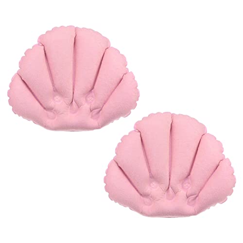 PATIKIL Inflatable Bath Pillow with Suction Cups, 2 Pack Terry Cloth Covered Shell Shape Bathtub Spa Pillow Neck Support for Bathtub Hot Tub, Pink - color: Pink