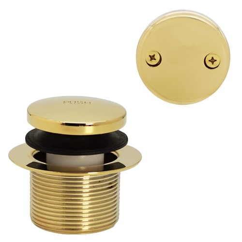 Westbrass D93-2-01 1-1/2" Tip-Toe Bathtub Drain Plug Trim Set with Two-Hole Overflow Faceplate,Polished Brass - color: Polished Brass, size: 1 Pack