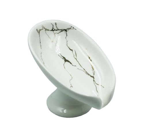 Ceramic Soap Dish, Leaf Shape Self Draining Soap Holder, Sponge Holder, for Shower,Bathroom,Kitchen Sink Organizer (White) - color: White