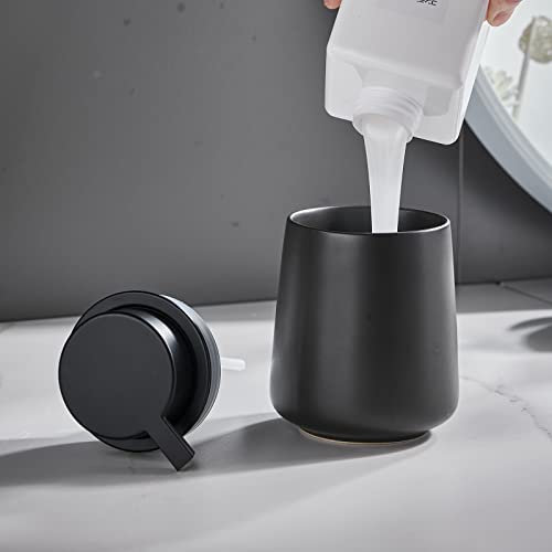 12Oz Black Soap Dispenser - Modern Ceramic Lotion Hand Soap Dispenser with Easy-to-Press Black Pump, Reusable and Refillable Liquid Dish Soap Dispensers for Bathroom & Kitchen - color: Black, style: Liquid Pump