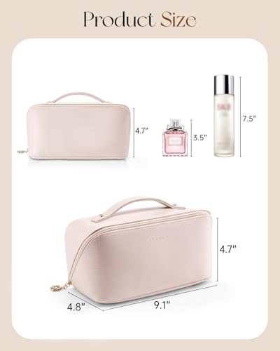 VLANDO Makeup Bag,Travel Toiletry Bag,Cosmetic Bag for Women PU Leather Portable Make up Bag for Skincare, Brushes & Travel Essentials-Apricot Pink - color: 03.Apricot Pink