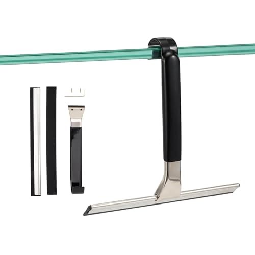 10" Wide Stainless Steel All-Purpose Shower Squeegee for Glass Doors, Shower Glass Squeegee with Hook, Squeegee for Shower Glass, Tile, Bathroom, Car Glass, Mirror