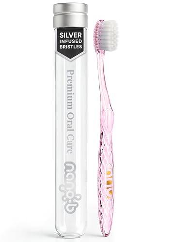 Nano-b Manual Toothbrush for Adults with Sensitive Gums, Silver Soft/Medium Bristles, Travel Case, Pink - color: Pink, style: Silver Bristles