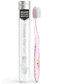 Nano-b Manual Toothbrush for Adults with Sensitive Gums, Silver Soft/Medium Bristles, Travel Case, Pink - color: Pink, style: Silver Bristles