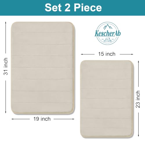 Bathroom Rugs Set 2 Piece Thicker Memory Foam Bath Mat Set Non Slip Quick Dry Machine Washable Beige Bath Rugs for Bathroom Floor, Tub and Shower, 19"x31"+15"x23" - color: Beige, size: 31" X 19" + 23" X 15"