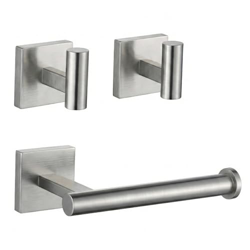 Toilet Paper Holder Wall Mount with 2 Towel Hooks, Brushed Nickel Bathroom Hardware Set, SUS304 Stainless Steel Toilet Paper Roll Holder and Robe Hook Set for Bathroom, RV, Kitchen - color: Brushed Nickel