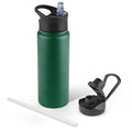 24 oz Insulated Water Bottle with Straw Lid & Wide Mouth Lids, Stainless Steel Sports Water Bottles, Double Walled Vacuum, Leak Proof, Dark Green - color: Dark Green, size: 24 Ounces