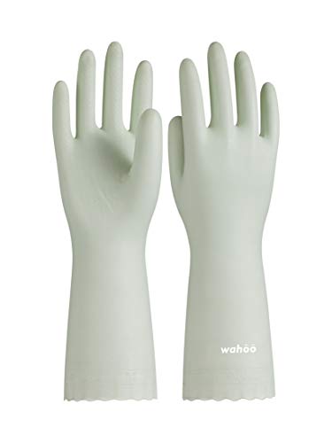 LANON wahoo Skin-Friendly Cleaning Gloves, Dishwashing Kitchen Gloves with Cotton Flocked Liner, Reusable, Non-Slip, Canary Green, Medium - color: Canary Green, size: Medium (Pack of 1)