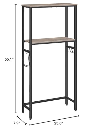 HOOBRO Over-The-Toilet Storage, 2-Tier Bathroom Organizer Over Toilet, Bathroom Shelves with Toilet Paper Holder and Hooks, Freestanding Storage Shelf, Space Saver, Greige and Black BG49TS01 - color: Greige and Black