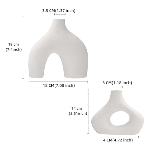 CEMABT Beige Ceramic Vase Set of 2 for Modern Minimalist Bohemian Decor，Round Matte Donut Vases for Pampas Grass-Perfect for Living Room, Dining Table, Office Bedroom Shelf Decor Entryway, Console… - color: Beige