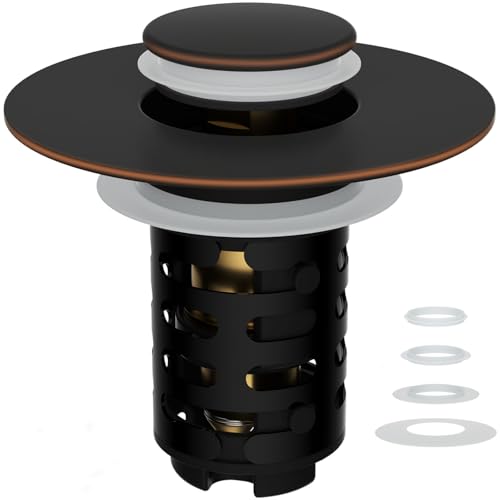 iFealClear Upgraded 4-in-1 Bathroom Sink Drain Strainer, Universal Pop Up Sink Stopper with 2-Layer Detachable Hair Catcher Filter Basket, Drain Stopper Fit 1.1"-2.36" US Basin, Oil Rubbed Bronze - color: Oil Rubbed Bronze