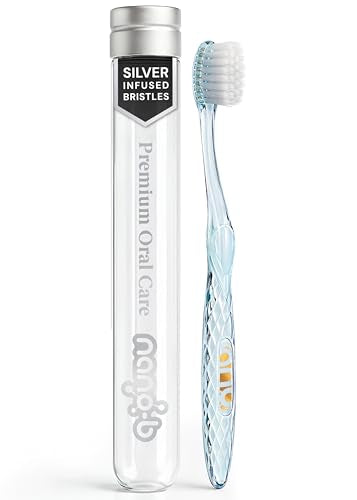 Nano-b Manual Toothbrush for Adults with Sensitive Gums, Silver Soft/Medium Bristles, Travel Case, Blue - color: Blue, style: Silver Bristles