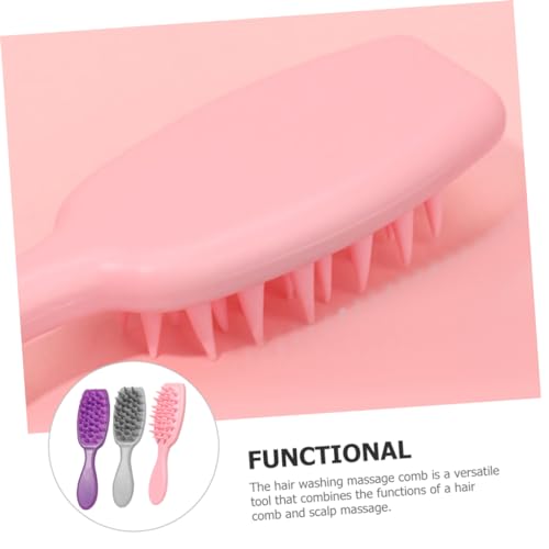 Hemoton Hair Scalp Comb 3-Pack Silicone Shampoo Brush with Soft Massage Points for Deep Cleansing Dandruff Removal and Hair Detangling Portable Family Scalp Massager for Wet Dry Use