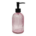 Black Pump Glass Soap Dispenser, 13.5oz Stripe Countertop Refillable Liquid Bottle Hand Dish Lotion Dispenser with Plastic Pump, for Kitchen, Bathroom Countertop - color: Rose Red