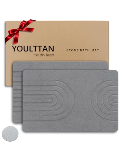 Home Bath Stone Mat 24"x16" (2-Pack) – Quick-Dry, Non-Slip Diatomaceous Earth Mat, Stylish & Absorbent, Gray Semicircle - color: Grey