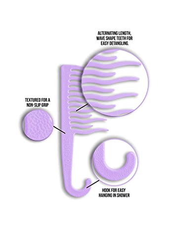 XO Curls Shower detangling hair comb, Wide tooth comb, Comb with hook for easy hanging in shower, Gentle on Scalp, Hair comb for with curly & wavy hair (Lavender) - color: Lavender