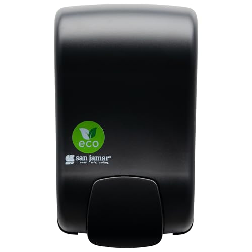 San Jamar Rely Soap Dispenser – 900ml Wall Mounted Manual Liquid Dispenser with Efficient Pump for Home and Commercial Use, Black Pearl