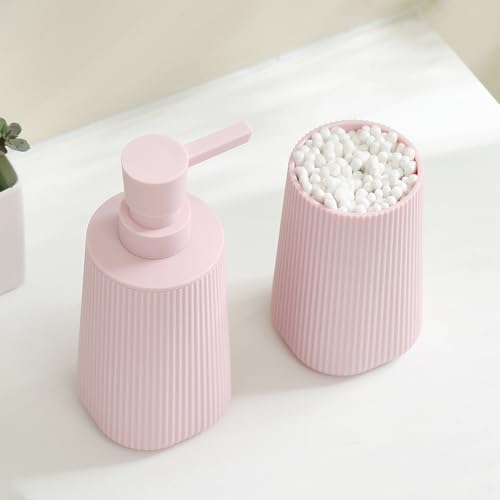 YAUKPH Bathroom Accessories Set 2 Piece Soap Dispenser and Toothbrush Holder for Bathroom Countertop Striped Pink - color: Striped Pink