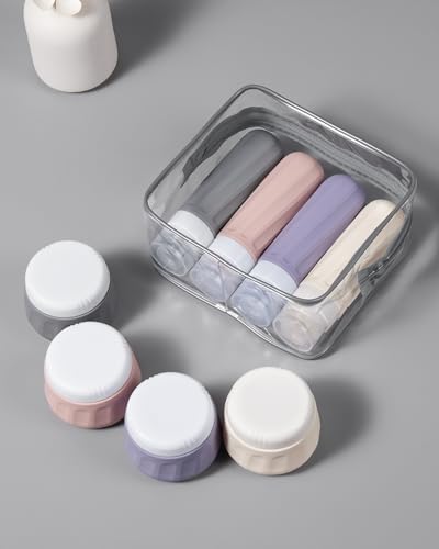 Mrsdry Travel Size Toiletries 8 Pack, TSA Approved 3oz Silicone Squeeze Bottles & Cream Jars with Clear Travel Bag - color: Red Rock, size: 3oz bottle 3oz jar