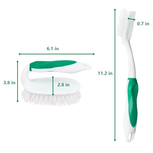 Scrub Brush Set, 4 Pack Deep Cleaning Brush Kit - 2 Scrub Brush, 2 Tile & Grout Brush with Built-in Scraper, Household Commercial Scrubber for Floor, Shower, Pool Wall, Tub (Green) - color: Green