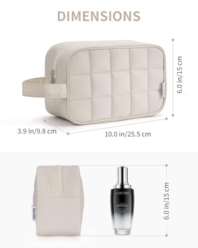 Narwey Quilted Makeup Bag Puffy Make up Bag Cosmetic Bag Organizer, Puffer Travel Toiletry Bag for Traveling Women Girl, Travel Bag for Toiletries, Skincare Medicine Bags (Beige) - color: Y-Beige