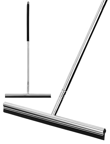 Floor Squeegee Scrubber 59inch Long Stainless Steel Handle with 15inch Wide Silicon Rubber Blade Squeegee Broom for Floor Washing and Drying Shower Glass, Garage, Window, Marble, Wood Surfaces