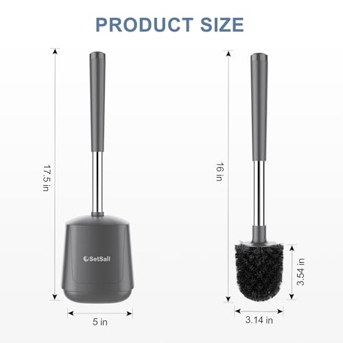 SetSail Toilet Brush and Holder, Self Closing Lid Toilet Bowl Brushes Holder and Extra Long Handle Ventilated Toilet Brush Set for Bathroom Cleaning, Nylon Bristles, Grey - color: Gray, size: 1 pack