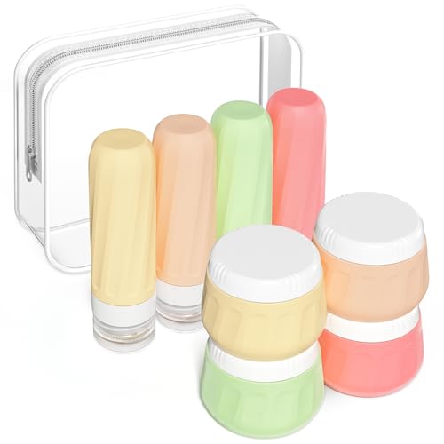 Mrsdry Travel Size Toiletries 8 Pack, TSA Approved 3oz Silicone Squeeze Bottles & Cream Jars with Clear Travel Bag - color: Maple Leaf, size: 3oz bottle 3oz jar